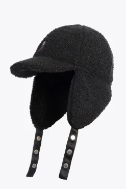 Parajumpers Petten|Petten-POWER - JOCKEYPET VAN KRULLENDE FLEECE BLACK